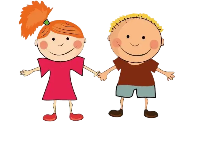 Ilustración de dos niños sonrientes, una niña con vestido rosa y un niño con camiseta marrón, sosteniendo sus manos. Fondo con el texto "Va d'infant". Ideal para contenido relacionado con la educación infantil y el desarrollo infantil.