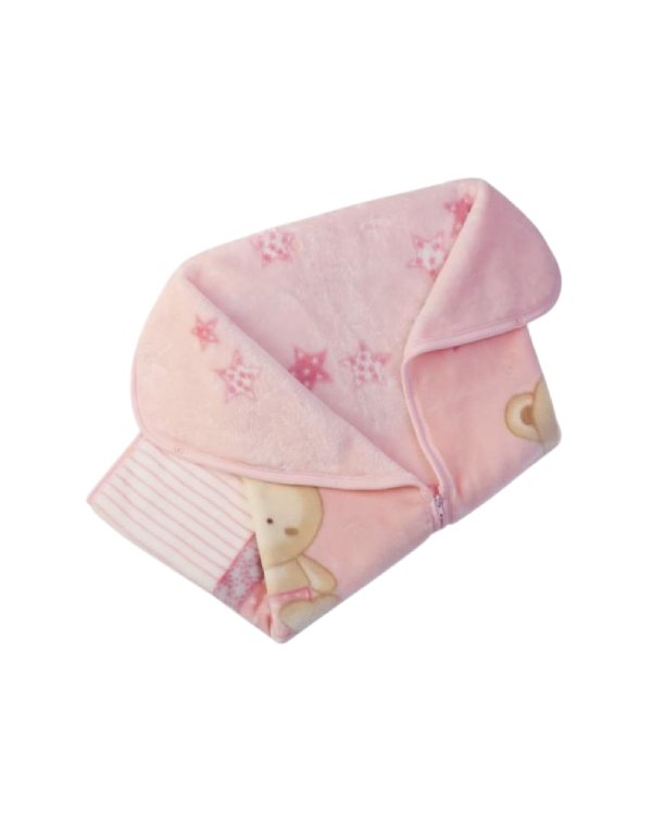 img36 Manta de bebé de color rosa con estampado de ositos y estrellas, suave y acogedora, ideal para mantener abrigado a tu pequeño. Perfecta para usar en casa o al salir.