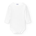 Body de bebé de manga larga en color blanco, fabricado en algodón suave y cómodo, ideal para la ropa diaria de recién nacidos. Perfecto para combinar con otras prendas.
