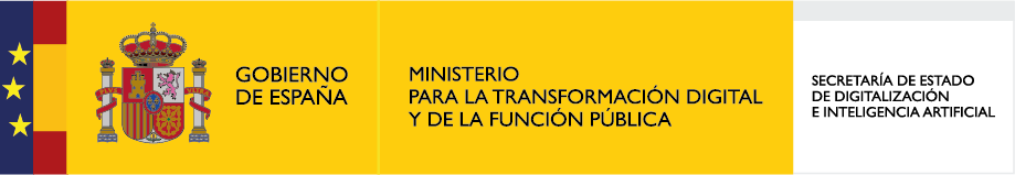 Bandera de España con el logotipo del Ministerio para la Transformación Digital y de la Función Pública, destacando la Secretaría de Estado de Digitalización e Inteligencia Artificial.